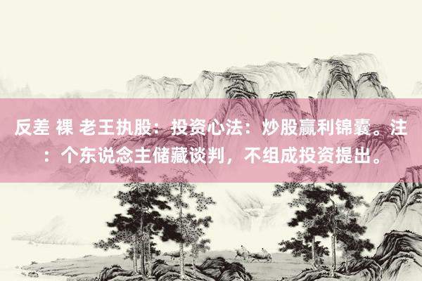 反差 裸 老王执股：投资心法：炒股赢利锦囊。注：个东说念主储藏谈判，不组成投资提出。